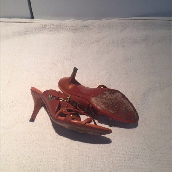 GUCCI - Orange/Rust color Suede & Leather -Studded High Heel Sandals - Picture 6 of 8